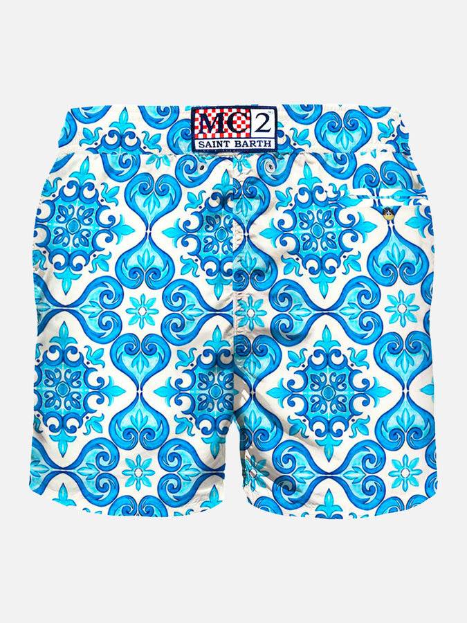 Mc2 Saint Barth Costume Da Bagno Da Uomo In Tessuto Leggero Stampa Maiolica