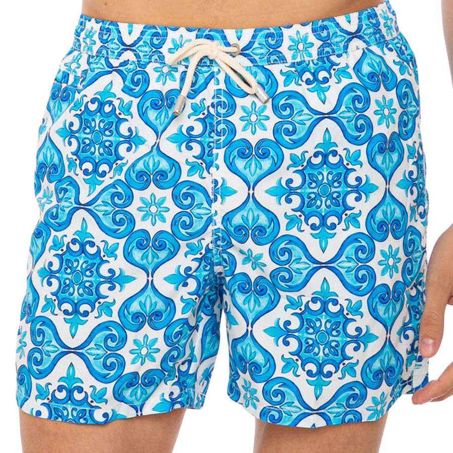 Mc2 Saint Barth Costume Da Bagno Da Uomo In Tessuto Leggero Stampa Maiolica