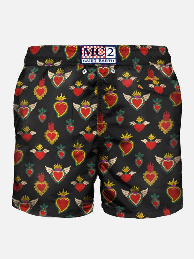 Mc2 Saint Barth Costume Da Bagno Da Uomo In Tessuto Leggero Stampa Cuori Sacri