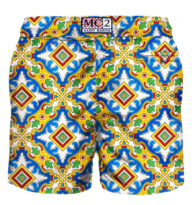 Mc2 Saint Barth Costume Da Bagno Da Uomo In Tessuto Leggero Stampa Maiolica