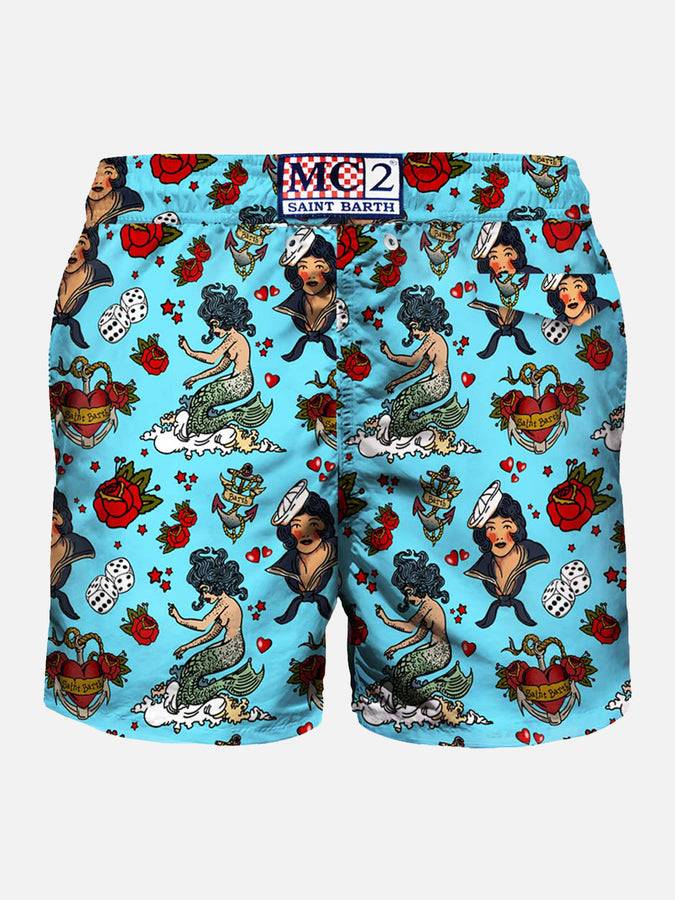 Mc2 Saint Barth Costume Da Bagno Da Uomo In Tessuto Leggero Stampa Tattoo