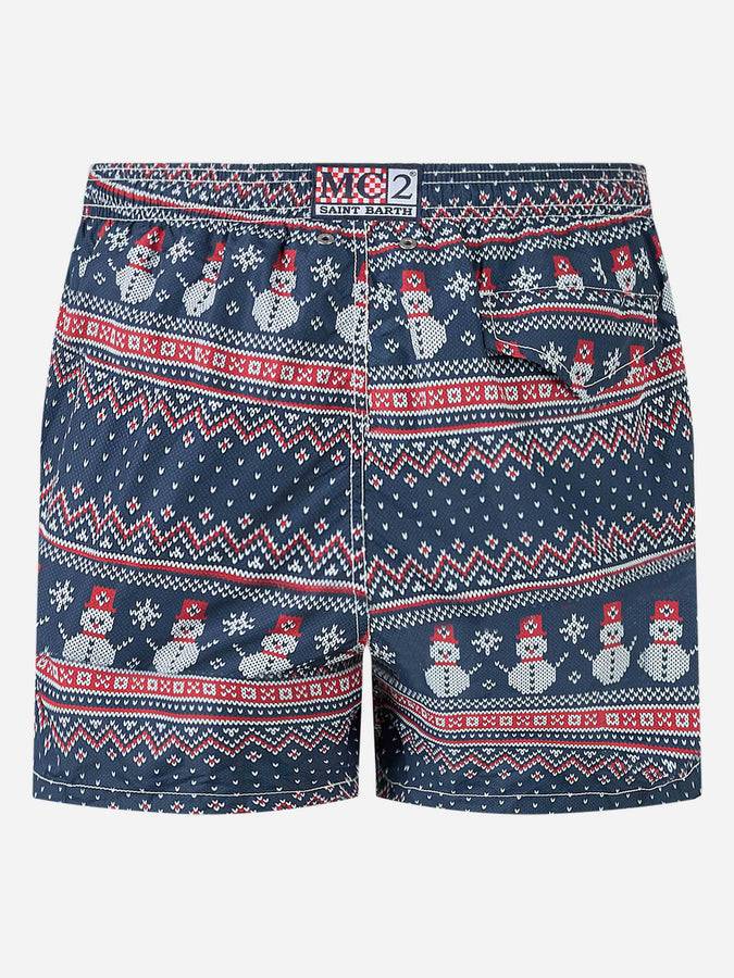 Mc2 Saint Barth Costume Da Bagno Da Uomo In Tessuto Leggero Stampa Pupazzo Di Neve