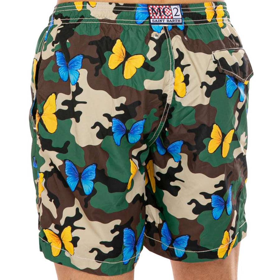 Mc2 Saint Barth Costume Da Bagno Da Uomo In Tessuto Leggero Stampa Farfalla E Camouflage