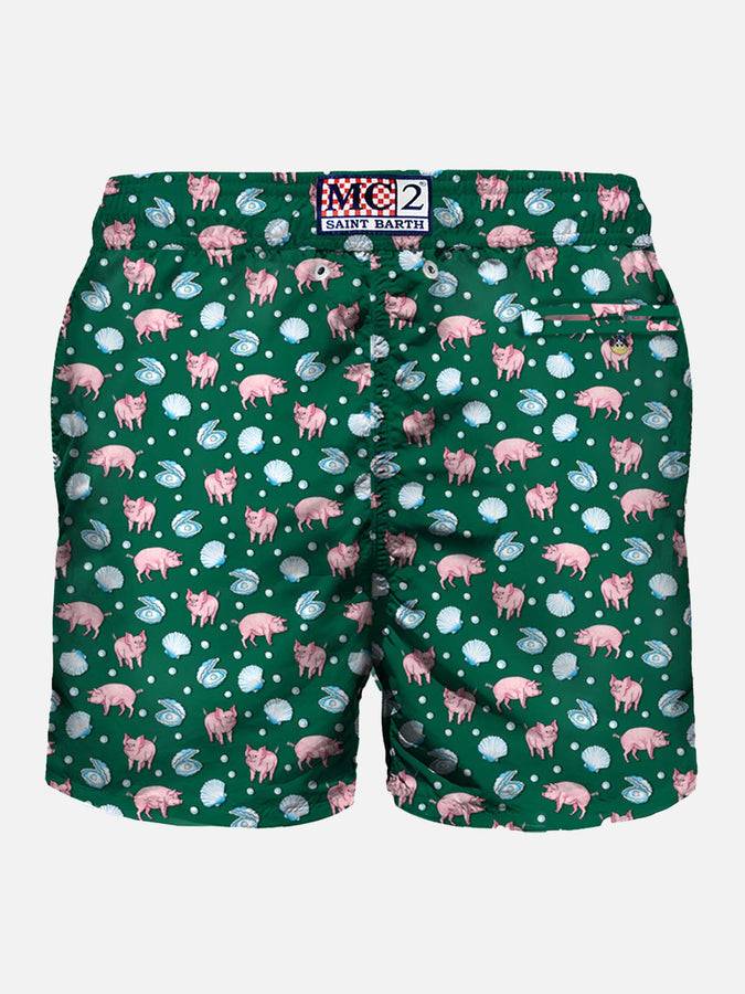 Mc2 Saint Barth Costume Da Bagno Da Uomo In Tessuto Leggero Stampa Maialino E Perle