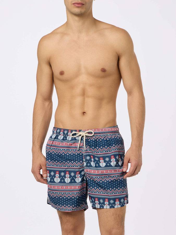 Mc2 Saint Barth Costume Da Bagno Da Uomo In Tessuto Leggero Stampa Pupazzo Di Neve