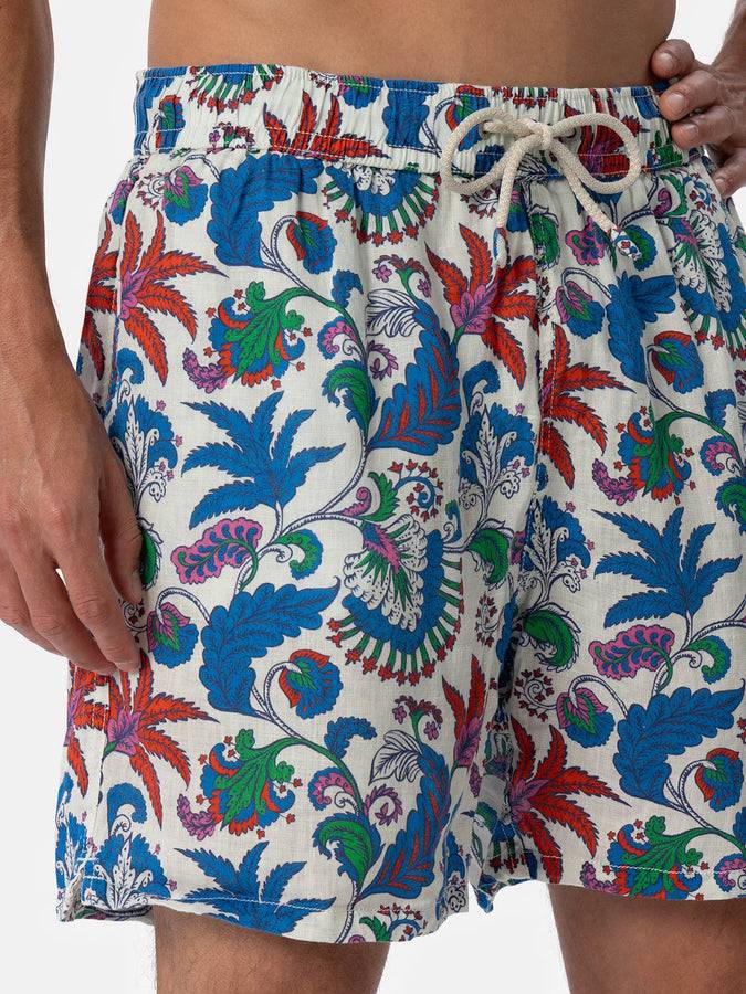 Mc2 Saint Barth Costume Da Bagno Da Uomo Lunghezza Media Gustavia In Lino Con Stampa Fiori