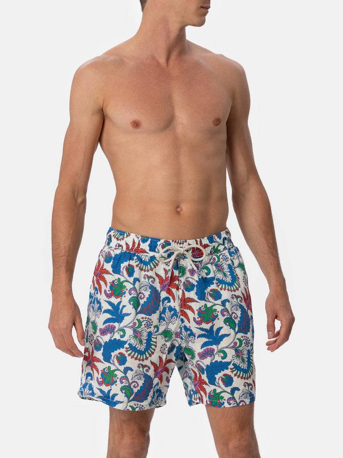 Mc2 Saint Barth Costume Da Bagno Da Uomo Lunghezza Media Gustavia In Lino Con Stampa Fiori