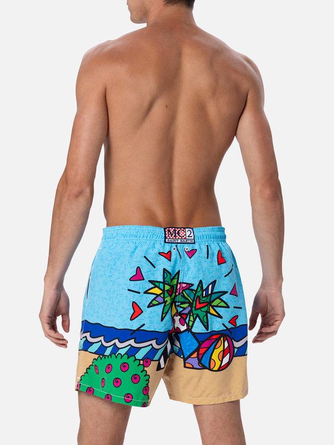 Mc2 Saint Barth Costume Da Bagno Da Uomo Lunghezza Media Gustavia Con Stampa Piazzata Disegno Britto| EDIZIONE SPECIALE BRITTO