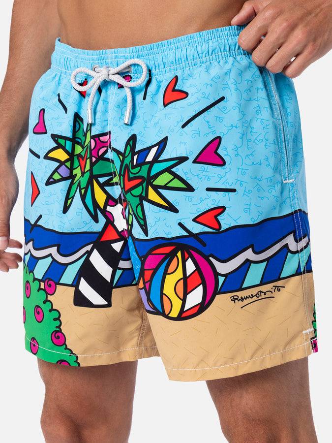 Mc2 Saint Barth Costume Da Bagno Da Uomo Lunghezza Media Gustavia Con Stampa Piazzata Disegno Britto| EDIZIONE SPECIALE BRITTO