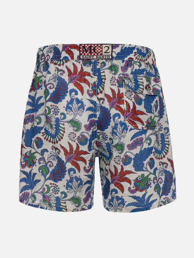 Mc2 Saint Barth Costume Da Bagno Da Uomo Lunghezza Media Gustavia In Lino Con Stampa Fiori