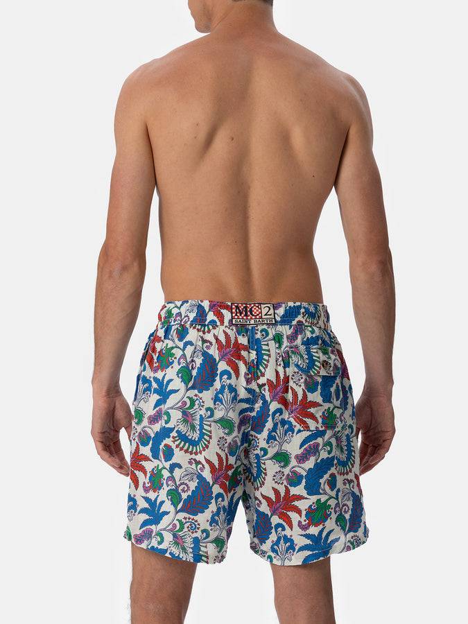 Mc2 Saint Barth Costume Da Bagno Da Uomo Lunghezza Media Gustavia In Lino Con Stampa Fiori