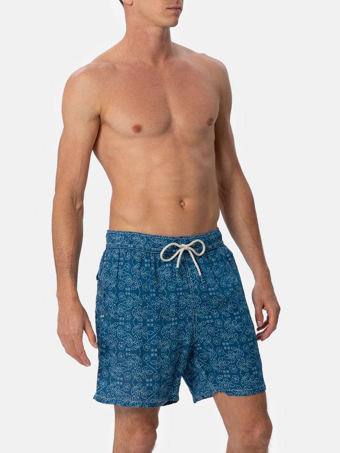 Mc2 Saint Barth Costume Da Bagno Da Uomo Medio Lungo Gustavia In Lino Con Stampa Sashiko