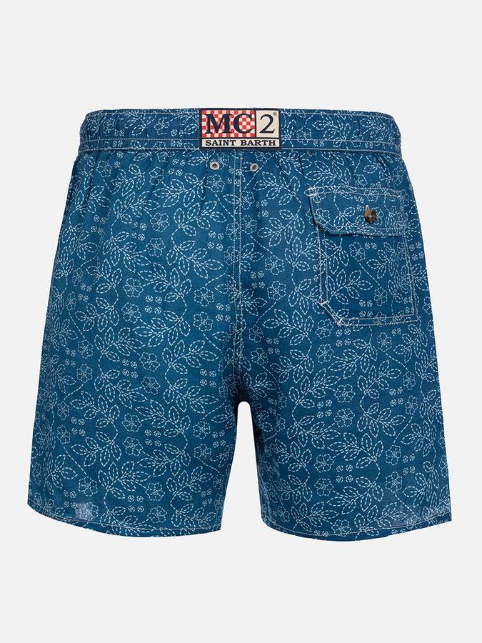 Mc2 Saint Barth Costume Da Bagno Da Uomo Medio Lungo Gustavia In Lino Con Stampa Sashiko