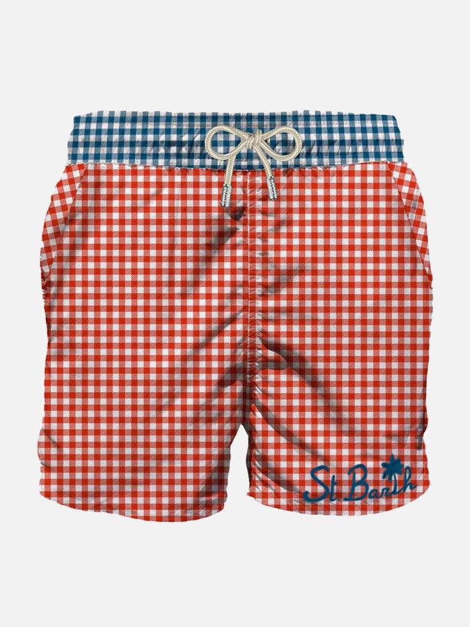 Mc2 Saint Barth Costume da bagno da uomo stampa vichy e taschino