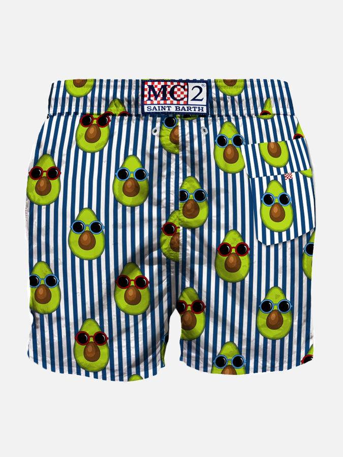 Mc2 Saint Barth Costume Da Bagno Di Media Lunghezza A Righe Blu Stampa Avocado