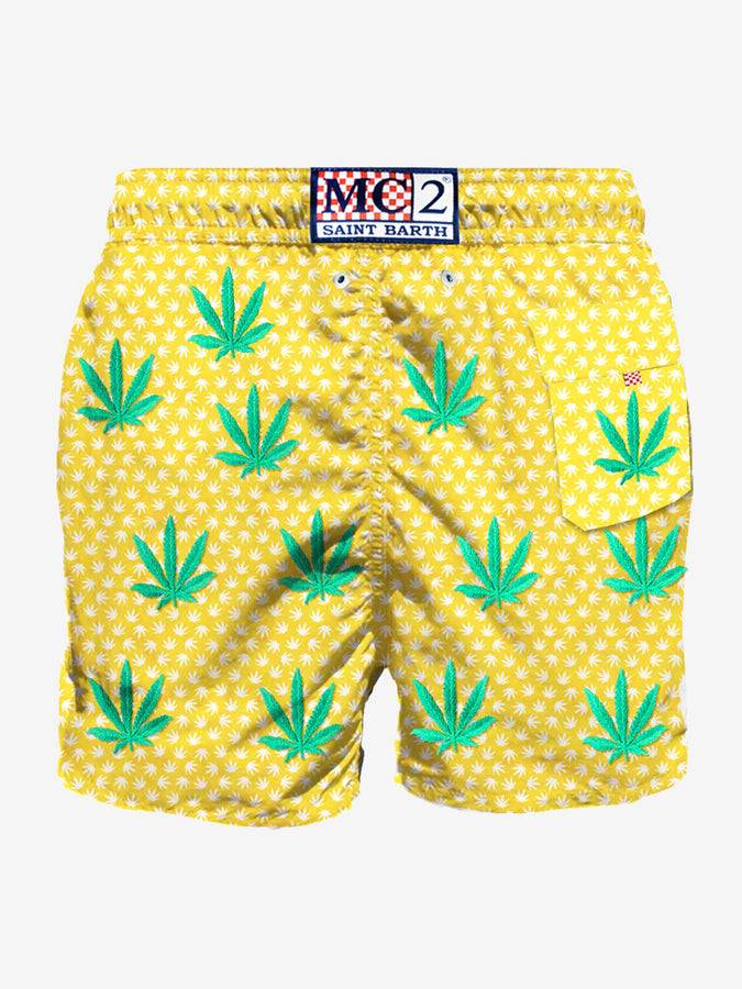 Mc2 Saint Barth Costume Da Bagno Di Media Lunghezza Con Foglie Ricamate