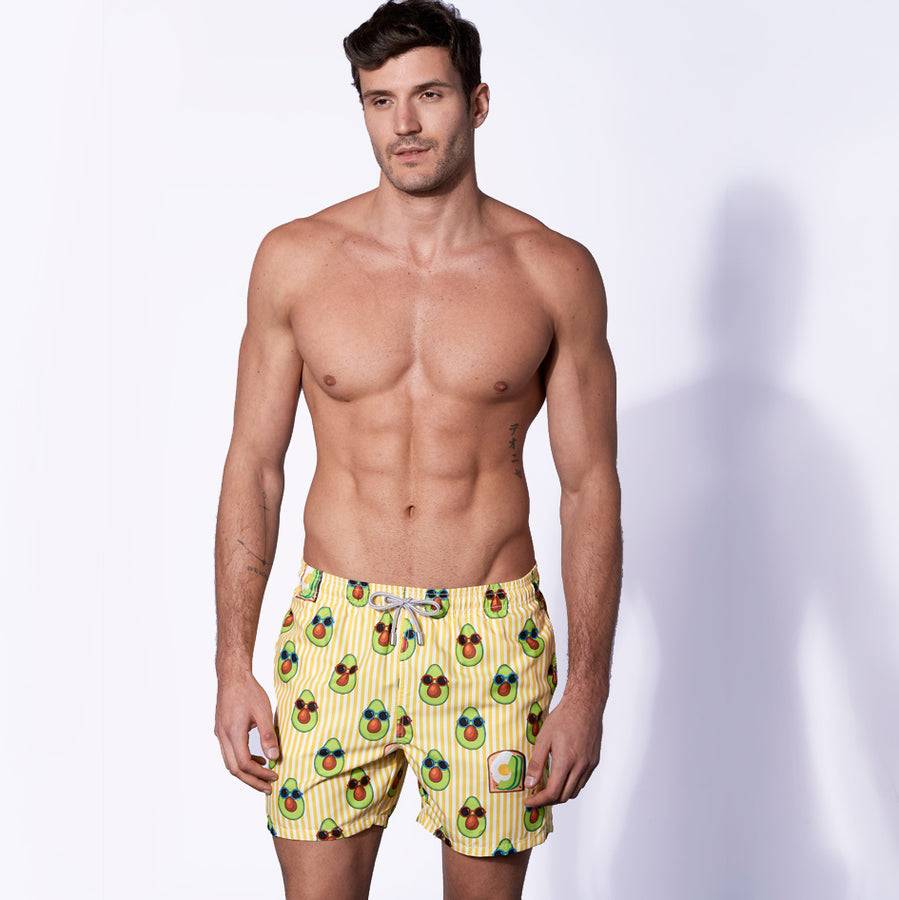 Mc2 Saint Barth Costume Da Bagno Di Media Lunghezza Stampa Rigata Avocado Toast