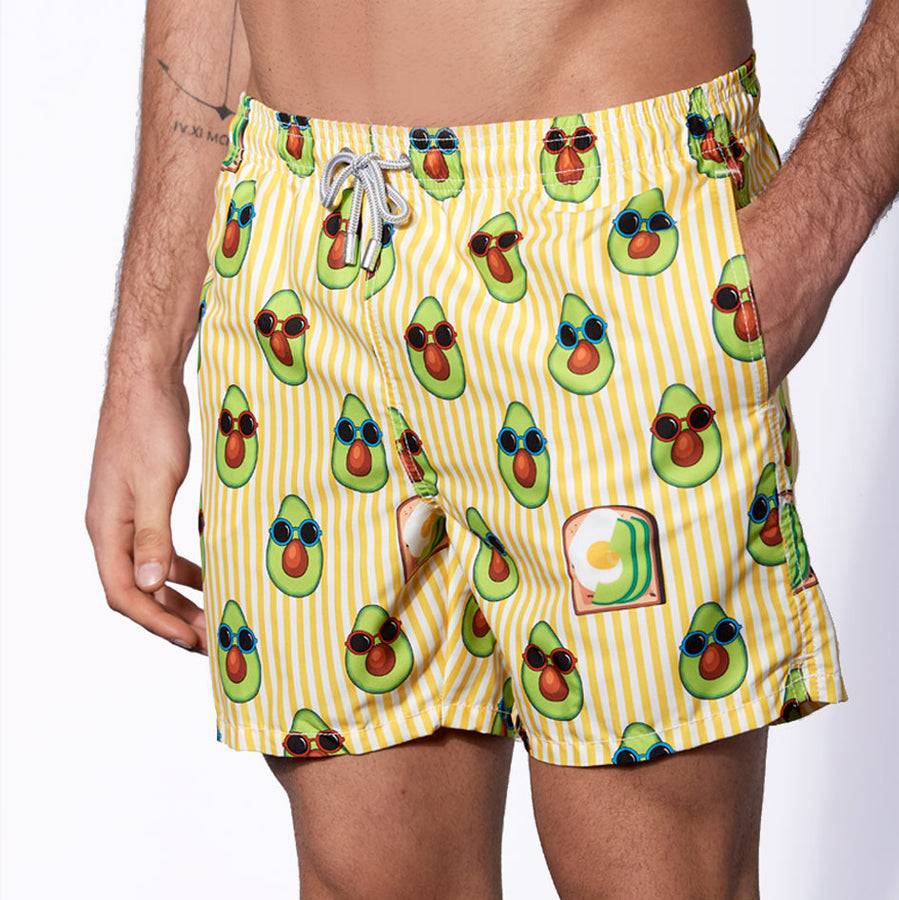 Mc2 Saint Barth Costume Da Bagno Di Media Lunghezza Stampa Rigata Avocado Toast