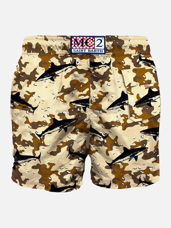 Mc2 Saint Barth Costume Da Bagno In Tessuto Floccato Squalo Su Fondo Mimetico