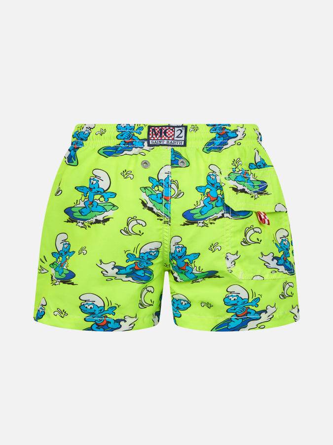 Mc2 Saint Barth Costume Da Bagno Jean Da Bambino Di Media Lunghezza Con Stampa Dei Puffi | I PUFFI EDIZIONE SPECIALE