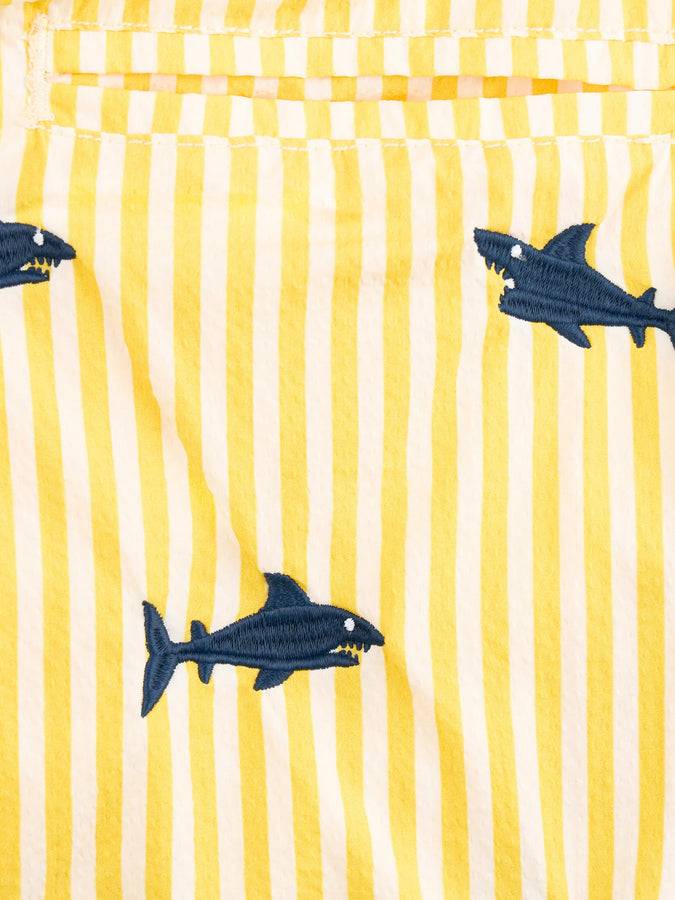 Mc2 Saint Barth Costume Da Bagno Jean Per Bambino In Seersucker Con Ricamo Squali