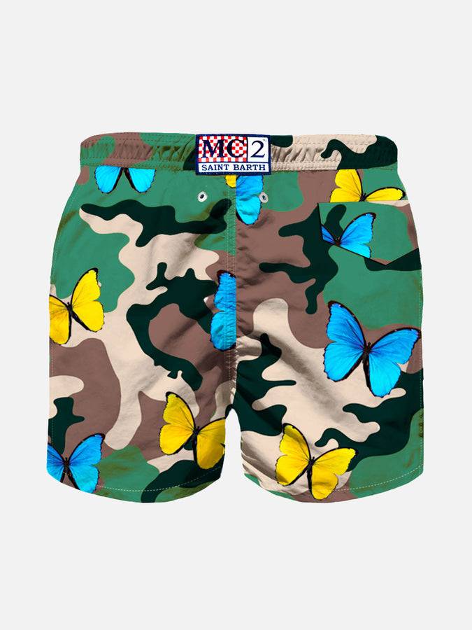 Mc2 Saint Barth Costume Da Bagno Leggero Da Bambino Con Stampa Farfalle E Fondo Camouflage