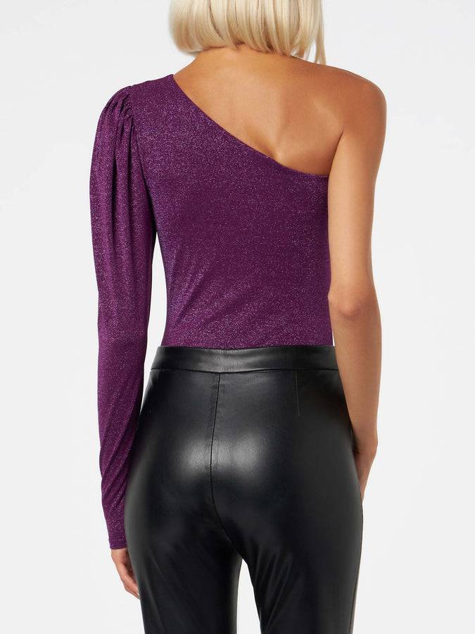 Mc2 Saint Barth Costume Da Bagno Monospalla Viola Glitterato Lavorato A Maglia / Bodywear