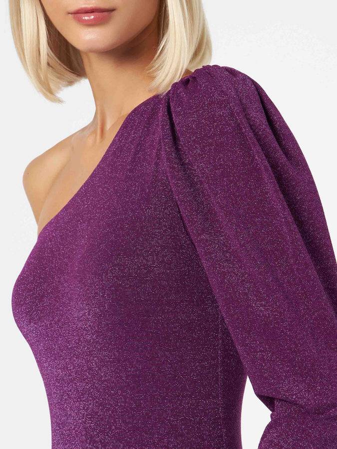Mc2 Saint Barth Costume Da Bagno Monospalla Viola Glitterato Lavorato A Maglia / Bodywear