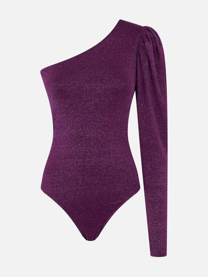 Mc2 Saint Barth Costume Da Bagno Monospalla Viola Glitterato Lavorato A Maglia / Bodywear