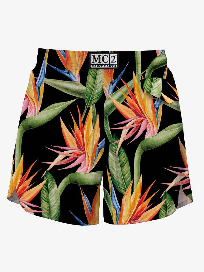 Mc2 Saint Barth Costume Da Bagno Nero Di Media Lunghezza Con Stampa Floreale