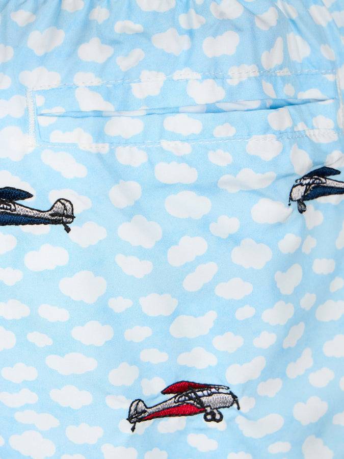 Mc2 Saint Barth Costume Da Bagno Per Bambino In Tessuto Leggero Jean Lighting Con Ricamo Di Aeroplani