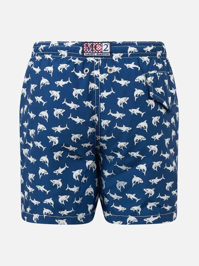 Mc2 Saint Barth Costume Da Bagno Per Bambino In Tessuto Leggero Jean Lighting 70 Con Stampa Squali