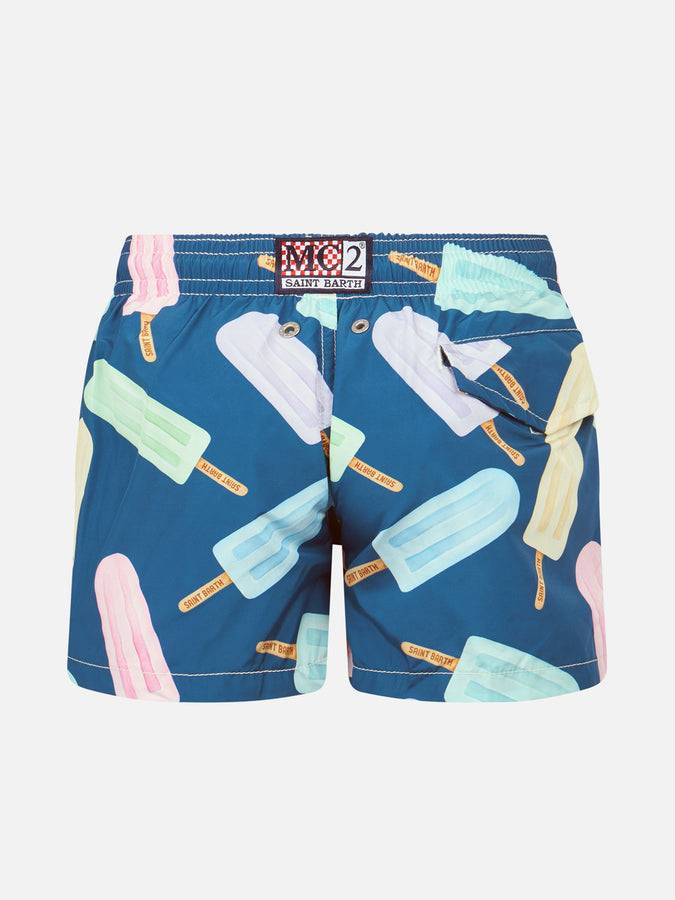 Mc2 Saint Barth Costume Da Bagno Per Bambino In Tessuto Leggero Jean Lighting Con Stampa Ghiaccioli