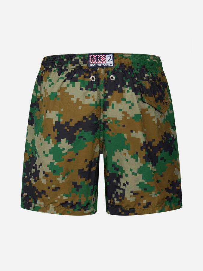 Mc2 Saint Barth Costume Da Bagno Per Bambino In Tessuto Leggero Jean Lighting Con Stampa Pixel Camouflage