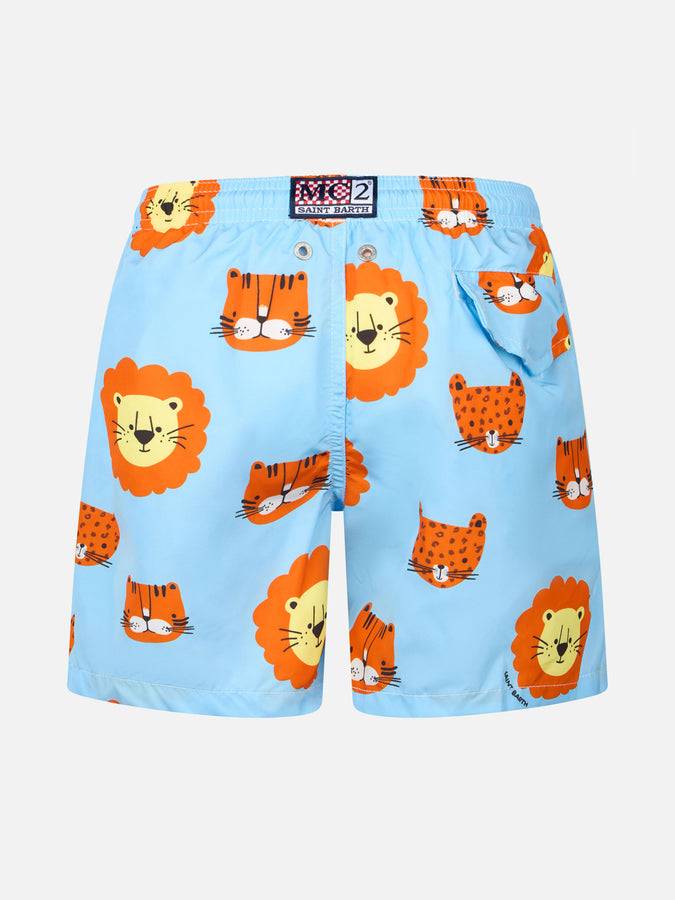 Mc2 Saint Barth Costume Da Bagno Per Bambino In Tessuto Leggero Jean Lighting Con Stampa Leoni