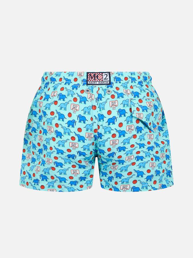 Mc2 Saint Barth Costume Da Bagno Per Bambino In Tessuto Leggero Jean Lighting Con Stampa Elefanti