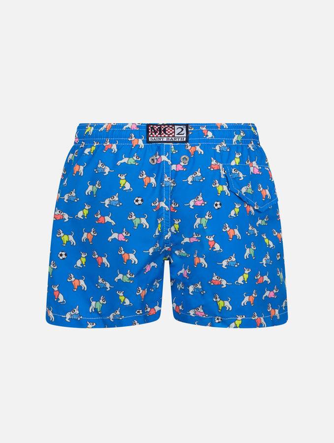 Mc2 Saint Barth Costume Da Bagno Per Bambino In Tessuto Leggero Jean Lighting Con Stampa Cani