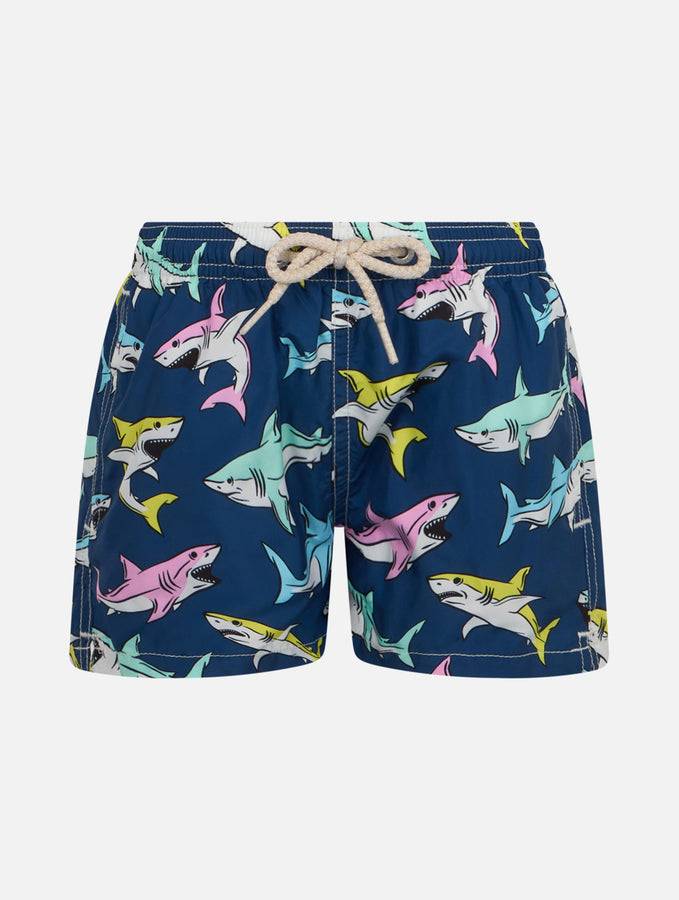 Mc2 Saint Barth Costume da bagno per bambino in tessuto leggero Jean Lighting con stampa squali