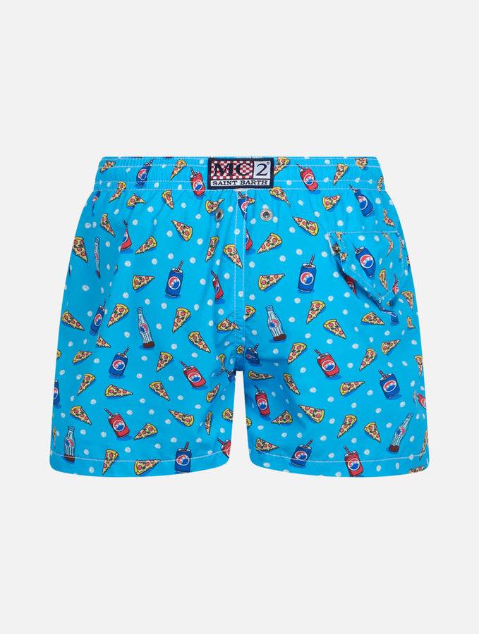 Mc2 Saint Barth Costume Da Bagno Per Bambino In Tessuto Leggero Jean Lighting Con Stampa Pizza