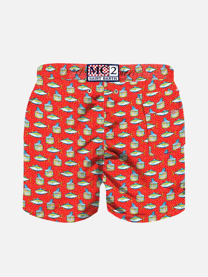 Mc2 Saint Barth Costume Da Bagno Rosso Chiaro Da Bambino Stampa Micro Scatola Di Tonno