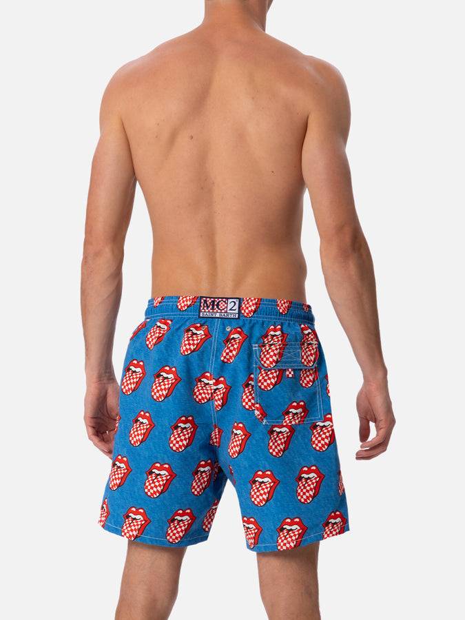 Mc2 Saint Barth Costume Da Bagno Uomo Gustavia Lunghezza Media A Righe Con Stampa Rolling Stones | EDIZIONE SPECIALE ROLLING STONES
