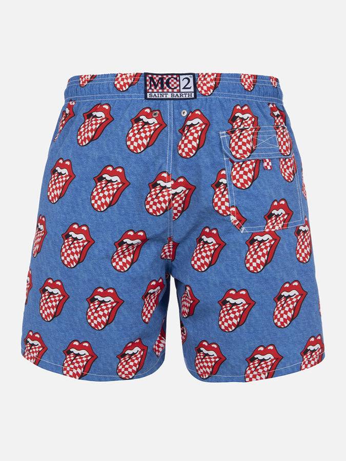 Mc2 Saint Barth Costume Da Bagno Uomo Gustavia Lunghezza Media A Righe Con Stampa Rolling Stones | EDIZIONE SPECIALE ROLLING STONES