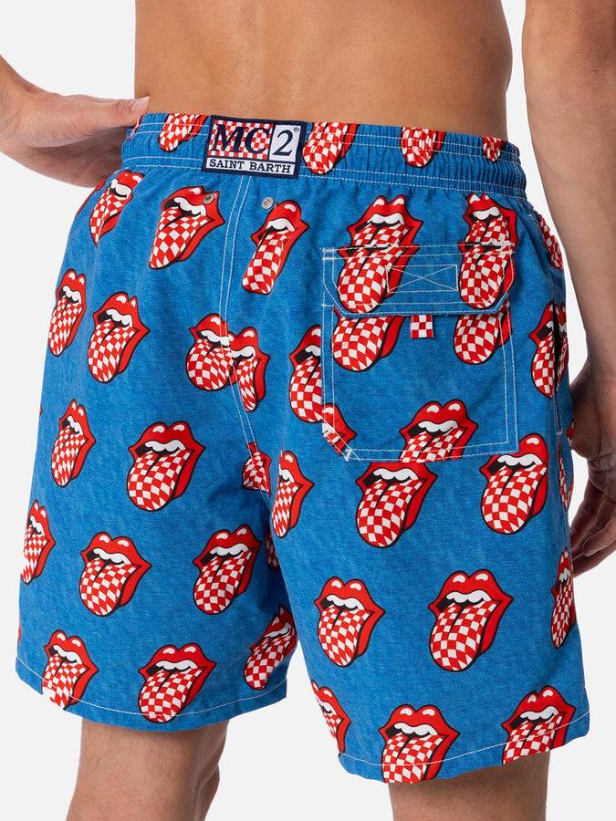 Mc2 Saint Barth Costume Da Bagno Uomo Gustavia Lunghezza Media A Righe Con Stampa Rolling Stones | EDIZIONE SPECIALE ROLLING STONES