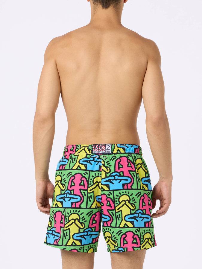 Mc2 Saint Barth Costume Da Bagno Uomo Gustavia Lunghezza Media Con Stampa Piazzata Disegno Keith Haring| KEITH HARING EDIZIONE SPECIALE