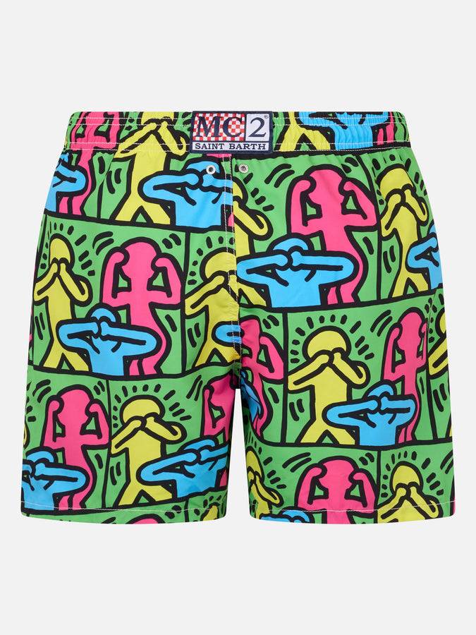 Mc2 Saint Barth Costume Da Bagno Uomo Gustavia Lunghezza Media Con Stampa Piazzata Disegno Keith Haring| KEITH HARING EDIZIONE SPECIALE