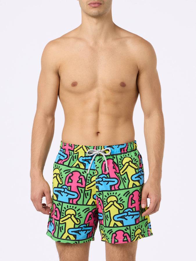 Mc2 Saint Barth Costume Da Bagno Uomo Gustavia Lunghezza Media Con Stampa Piazzata Disegno Keith Haring| KEITH HARING EDIZIONE SPECIALE