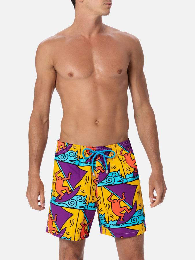 Mc2 Saint Barth Costume Da Bagno Uomo Gustavia Lunghezza Media Con Stampa Piazzata Disegno Keith Haring| KEITH HARING EDIZIONE SPECIALE