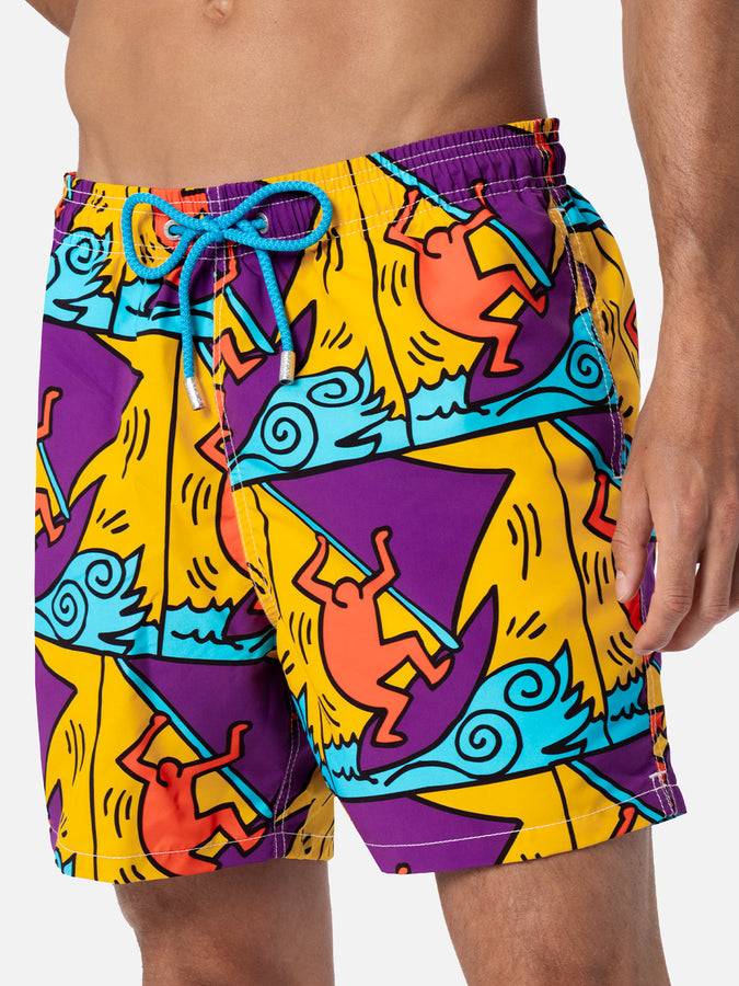 Mc2 Saint Barth Costume Da Bagno Uomo Gustavia Lunghezza Media Con Stampa Piazzata Disegno Keith Haring| KEITH HARING EDIZIONE SPECIALE
