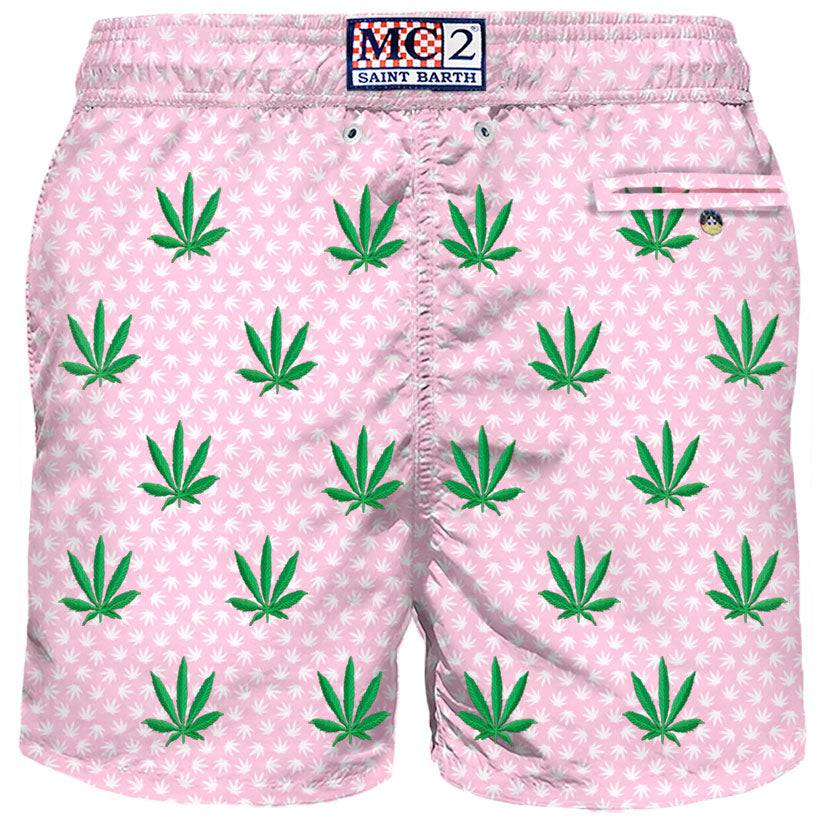 Mc2 Saint Barth Costume Da Bagno Uomo In Tessuto Leggero Con Ricamo Foglie