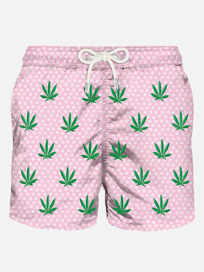 Mc2 Saint Barth Costume da bagno uomo in tessuto leggero con ricamo foglie